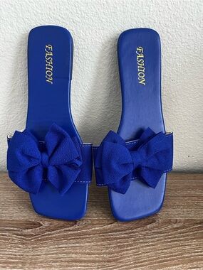 FASHION Royal Blue Bow Slide Mules - Women's Slip-On Sandals